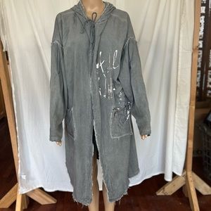 AMO Rosa viscose lagenlook jacket hooded gray L/XL